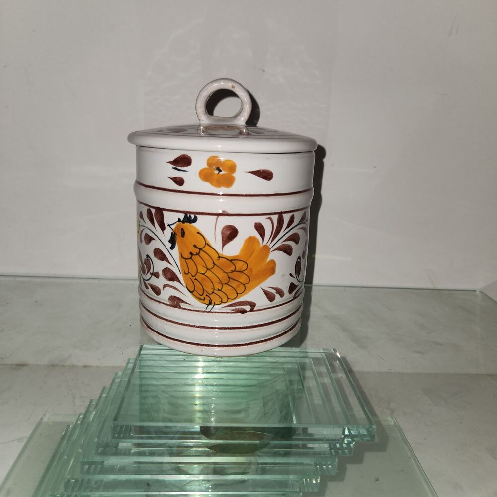 Vintage Hand Painted Ceramic Jar With Lid MCM Signed